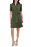 Eliza J Puff Sleeve Shirtdress In Olive