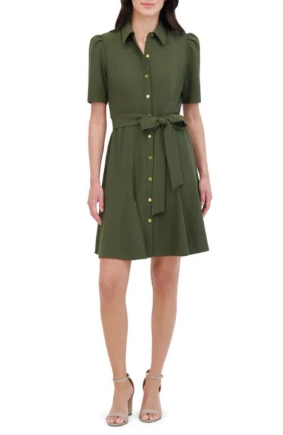 Eliza J Puff Sleeve Shirtdress In Olive