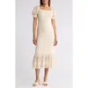 Eliza J Puff Sleeve Square Neck Midi Dress In Natural