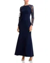 Eliza J Raglan Sleeve Mixed Media Gown In Navy