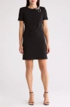 Eliza J Rhinestone Bow Short Sleeve Sheath Dress In Black