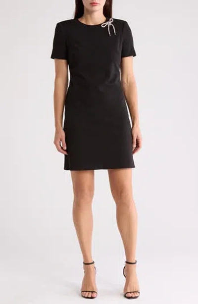 Eliza J Rhinestone Bow Short Sleeve Sheath Dress In Black
