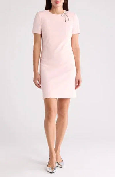 Eliza J Rhinestone Bow Short Sleeve Sheath Dress In Blush