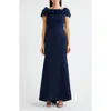 Eliza J Rosette Detail Off The Shoulder Gown In Blue