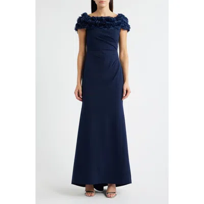 Eliza J Rosette Detail Off The Shoulder Gown In Blue