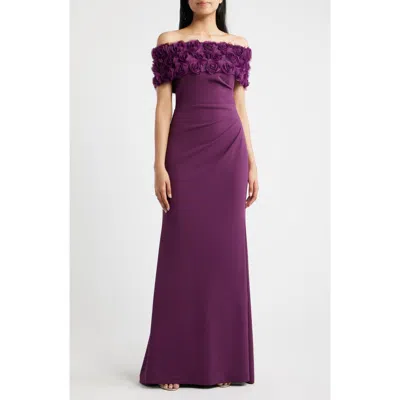 Eliza J Rosette Detail Off The Shoulder Gown In Purple