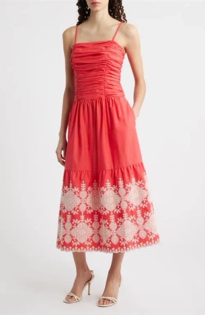 Eliza J Ruched Bodice Sleeveless Maxi Dress In Orange