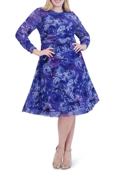 Eliza J Ruched Fit & Flare Dress In Blue