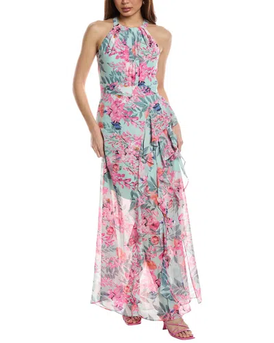 Eliza J Ruffle Chiffon Maxi Dress In Green