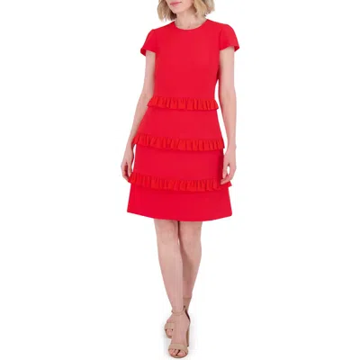 Eliza J Ruffle Detail Short Sleeve Dress In Red