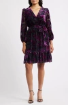 Eliza J Ruffle Floral Burnout Long Sleeve Fit & Flare Cocktail Dress In Purple