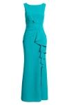 Eliza J Ruffle Front Gown In Blue