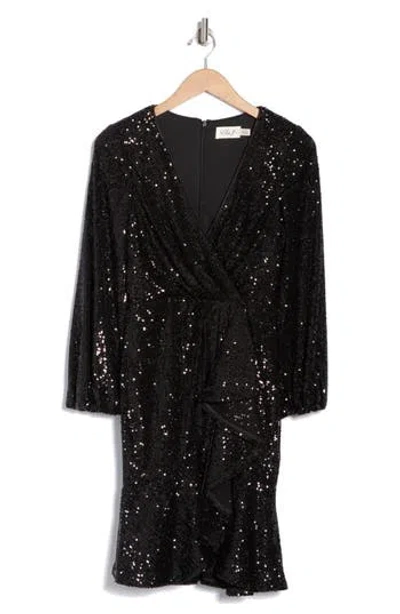 Eliza J Ruffle Long Sleeve Dress In Black