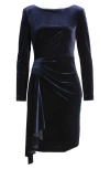 Eliza J Three-quarter Sleeve Velvet Cocktail Dress In Navy
