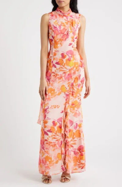 Eliza J Ruffle Mock Neck Maxi Dress In Multi