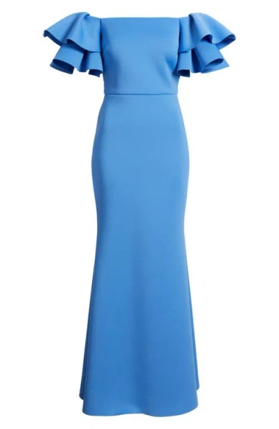 Eliza J Ruffle Off The Shoulder Mermaid Gown In Blue