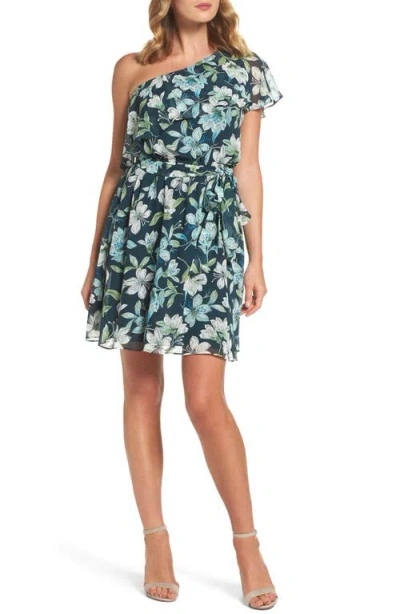 Eliza J Ruffle One-shoulder Dress In Green
