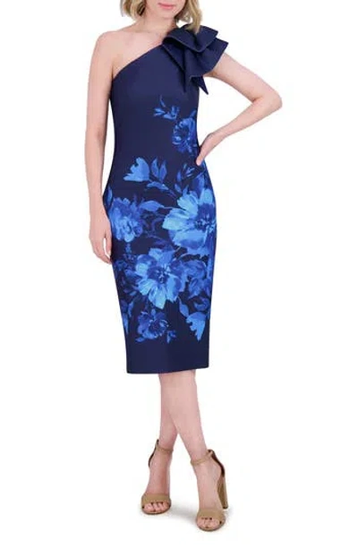 Eliza J Ruffle One-shoulder Cocktail Dress In Blue