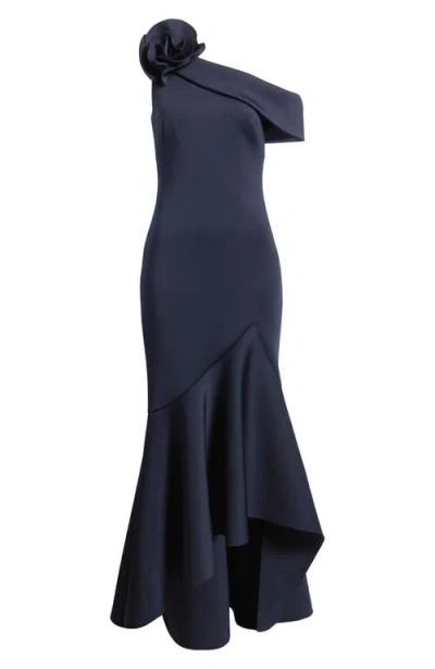Eliza J Ruffle One-shoulder Gown In Blue