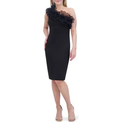Eliza J Ruffle One-shoulder Sheath Dress In Black