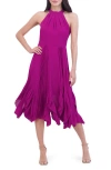 Eliza J Halter Pleated Ruffle Trim Dress