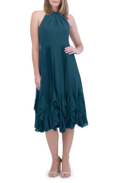 Eliza J Ruffle Pleat Halter Neck Cocktail Dress In Teal