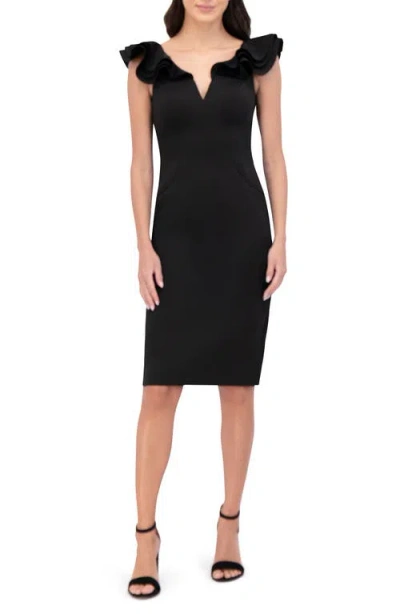 Eliza J Ruffle Shoulder Sleeveless Cocktail Dress In Black