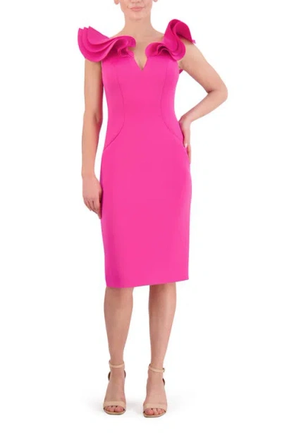 Eliza J Ruffle Shoulder Sleeveless Cocktail Dress In Lipstick