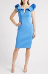 Eliza J Ruffle Shoulder Sleeveless Cocktail Dress In Blue