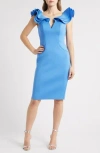 Eliza J Ruffle Shoulder Sleeveless Cocktail Dress In Blue