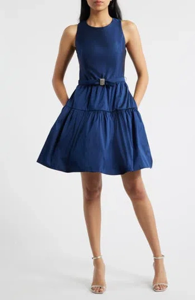 Eliza J Ruffle Skirt Sleeveless Cocktail Dress In Blue