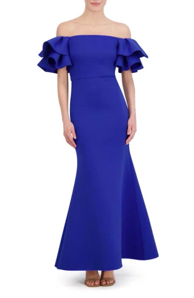 Eliza J Plus Size Off-the-shoulder Ruffle-sleeve Gown In Cobalt