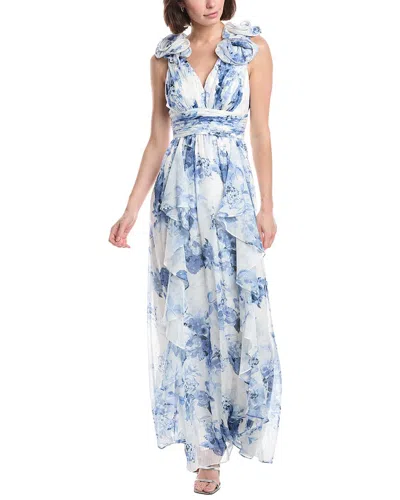 Eliza J Ruffle Strap Pleated Gown In Blue