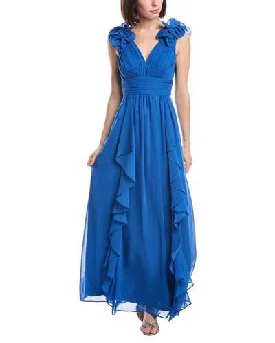 Eliza J Ruffle Strap Pleated Gown In Blue