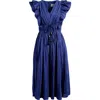 Eliza J Ruffle Trim Pleat Dress In Navy