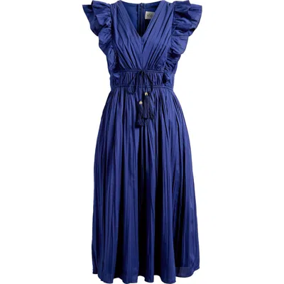 Eliza J Ruffle Trim Pleat Dress In Navy
