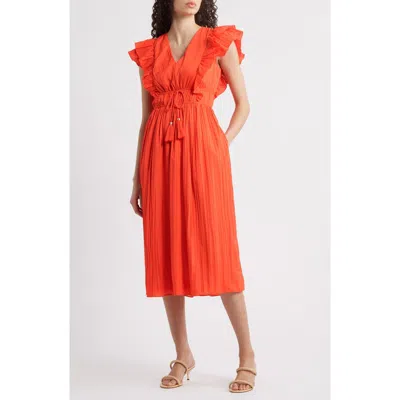 Eliza J Ruffle Trim Pleat Dress In Red