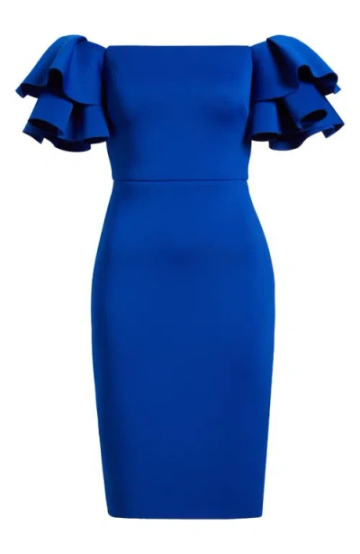 Eliza J Ruffled Off-the-shoulder Cocktail Dress In Cobalt