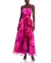 Eliza J Ruffled Side Slit Gown In Magenta