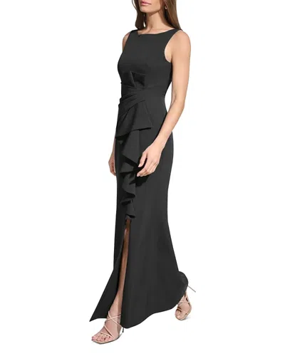 Eliza J Ruffled Sleeveless Gown In Black