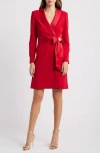 Eliza J Sash Long Sleeve Tuxedo Sheath Dress In Red