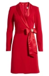 Eliza J Sash Long Sleeve Tuxedo Sheath Dress In Red