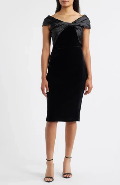 Eliza J Satin Wrap Detail Velvet Sheath Dress In Black