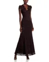 Eliza J Scalloped-edge Lace Gown In Chocolate