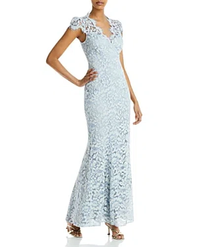 Eliza J Scalloped-edge Lace Gown In Sky