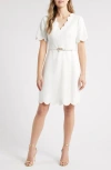 Eliza J Scalloped Short Sleeve A-line Dress In Ivory