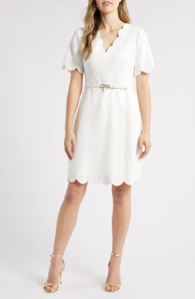 Eliza J Scalloped Short Sleeve A-line Dress In Ivy