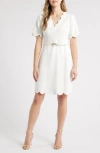 Eliza J Scalloped Short Sleeve A-line Dress In White