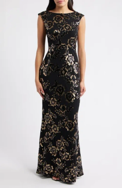 Eliza J Sequin Cap Sleeve Mermaid Gown In Multi