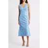 Eliza J Sequin Floral Appliqué Cocktail Midi Dress In Blue